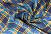 Blue & Yellow Powerloom Madras Check Cotton Fabric