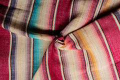 Yellow & Red Multicoloured Dobby Stripe Cotton Linen Fabric