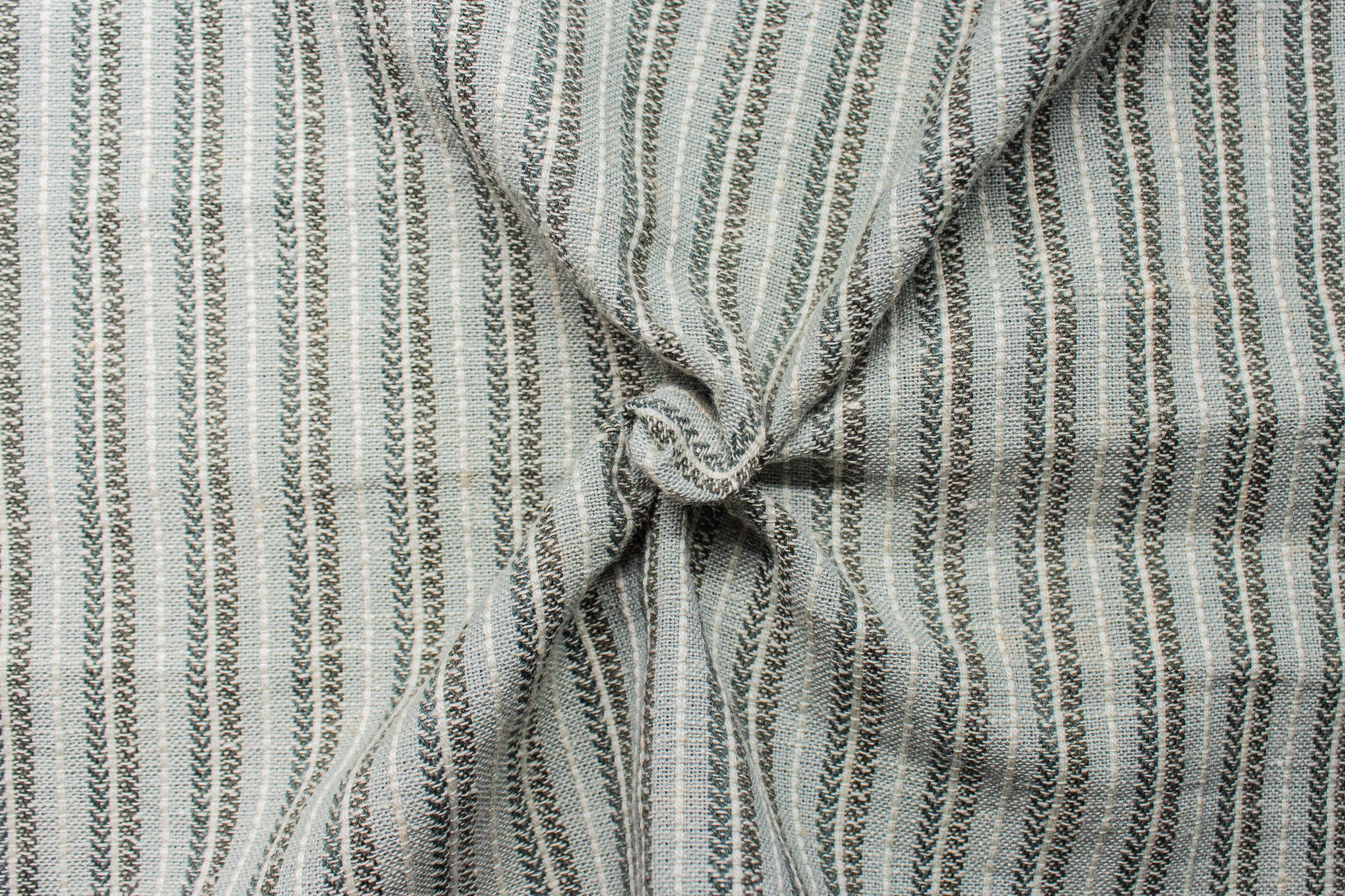 Teal Green Stitch Dobby Stripe Cotton Linen Fabric