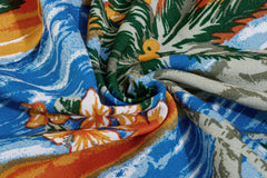Blue & Orange Hawaiian Print Cotton Fabric