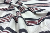 White & Maroon Stripe Viscose Rayon Fabric