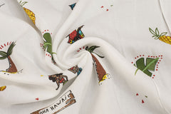 Multicolour Tropical Beachy on White Base Print Viscose Fabric