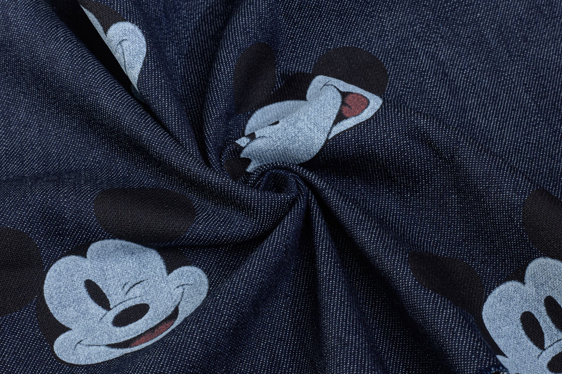 Indigo Mickey Print Cotton Denim Fabric