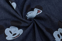 Indigo Mickey Print Cotton Denim Fabric