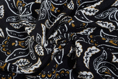 Black Floral Print Viscose Crepe Fabric