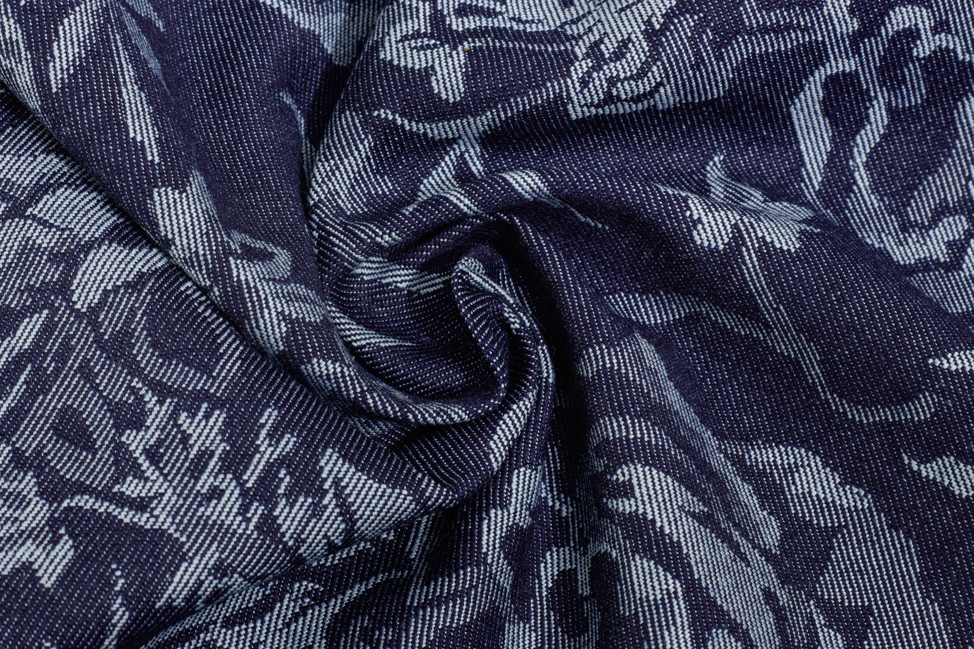 Indigo Floral Lycra Jacquard Cotton Denim Fabric