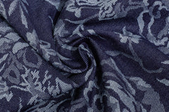 Indigo Floral Lycra Jacquard Cotton Denim Fabric