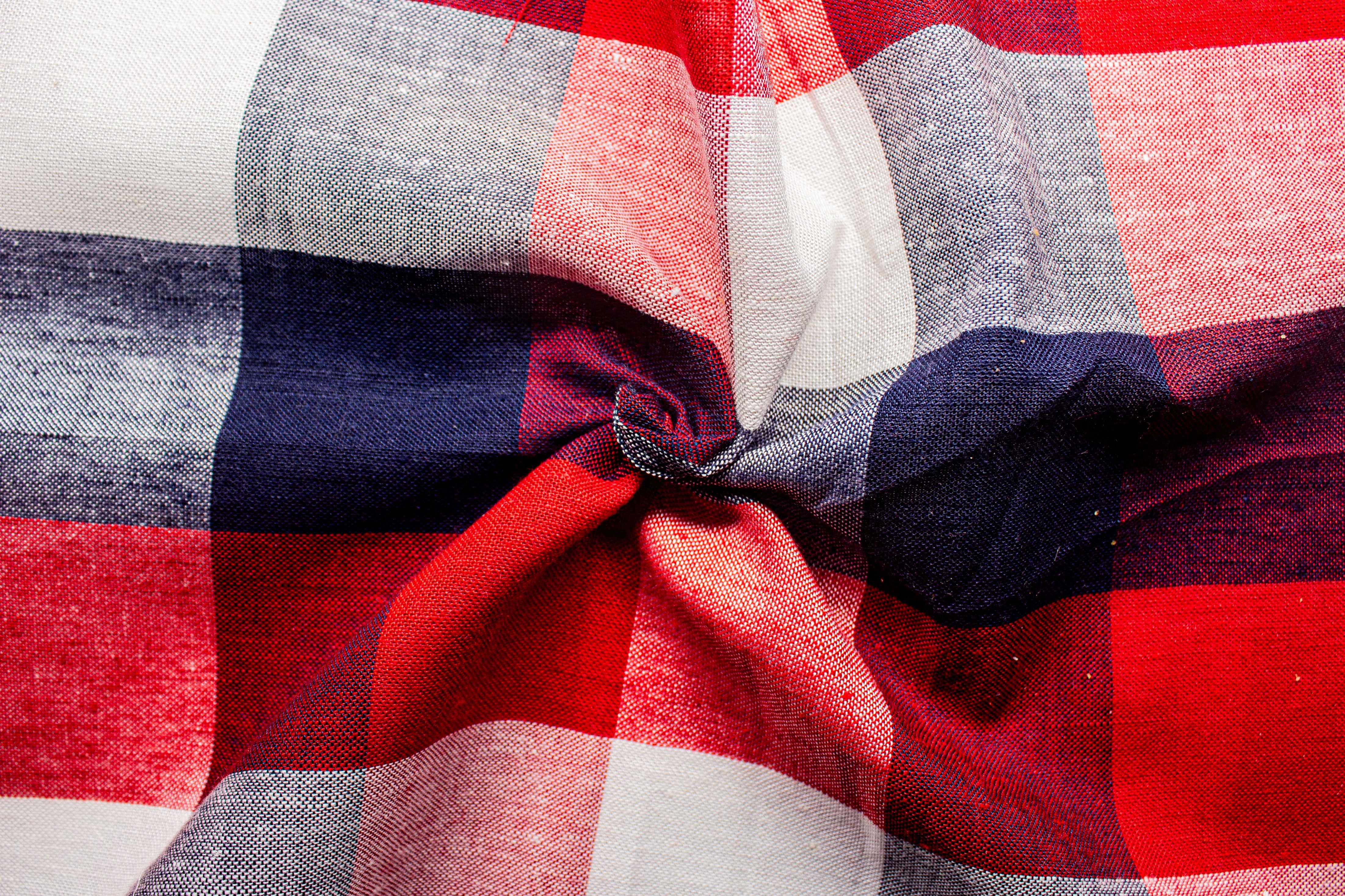 Red & White Tom Tom Tom Tom Check Cotton Viscose Linen Fabric