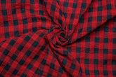 Red & Black Recycled Yarn Seersucker Gingham Check Polyester Fabric