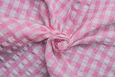 Pink & White Recycled Yarn Seersucker Gingham Check Polyester Fabric