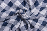 Navy & White Recycled Yarn Seersucker Gingham Check Polyester Fabric