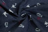 Silky Denim Discharge Sports Print Cotton Fabric