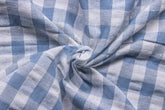 Greyish Blue Recycled Seersucker Gingham Check Polyester Fabric