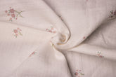 White Cotton Pink Floral Muslin Print Double Cloth Fabric