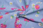 Blue Floral Print Cotton Lycra Fabric