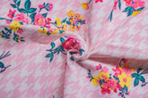 Pink Houndstooth Floral Print Cotton Lycra Fabric