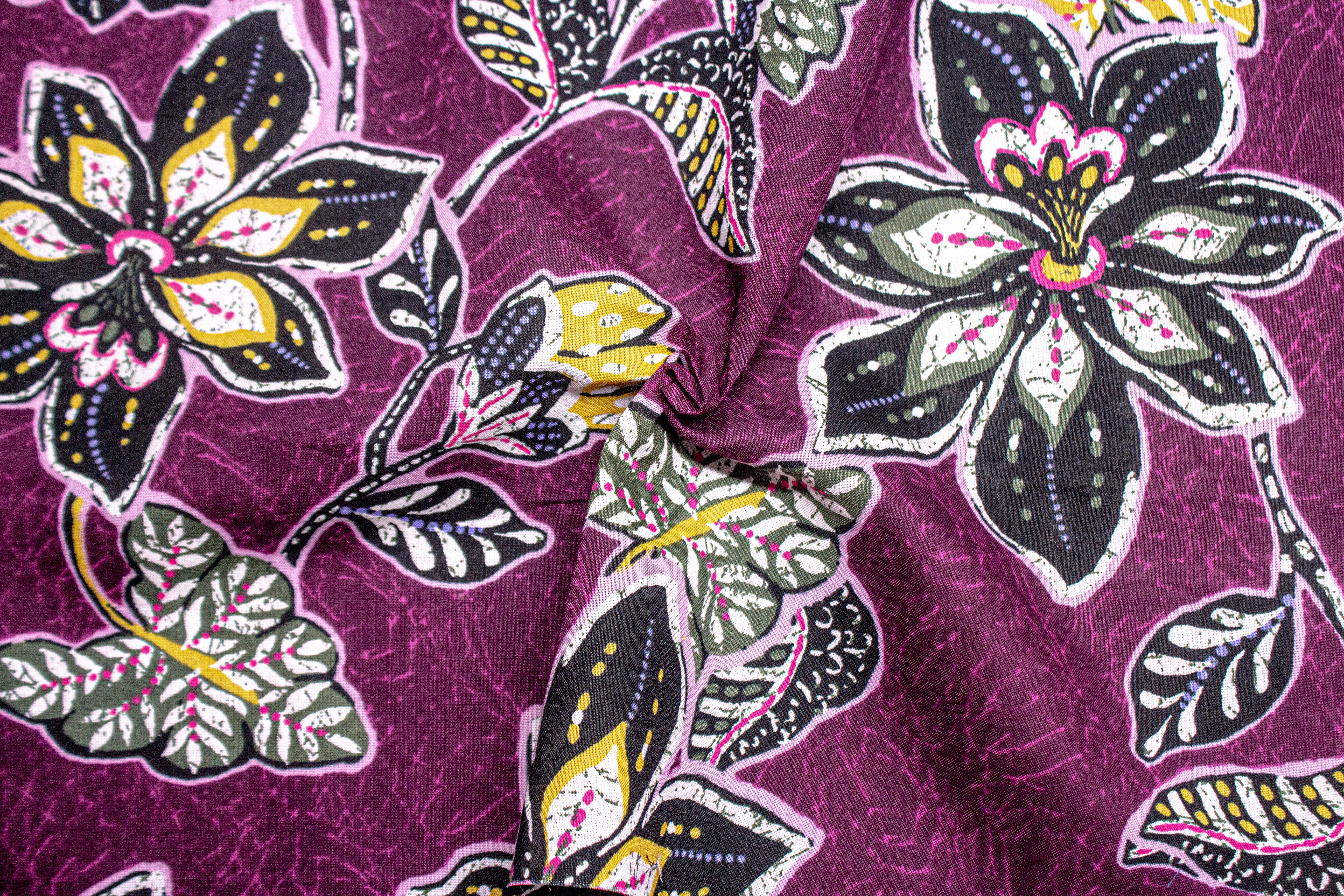 Magenta Cambric Floral Print Cotton Fabric