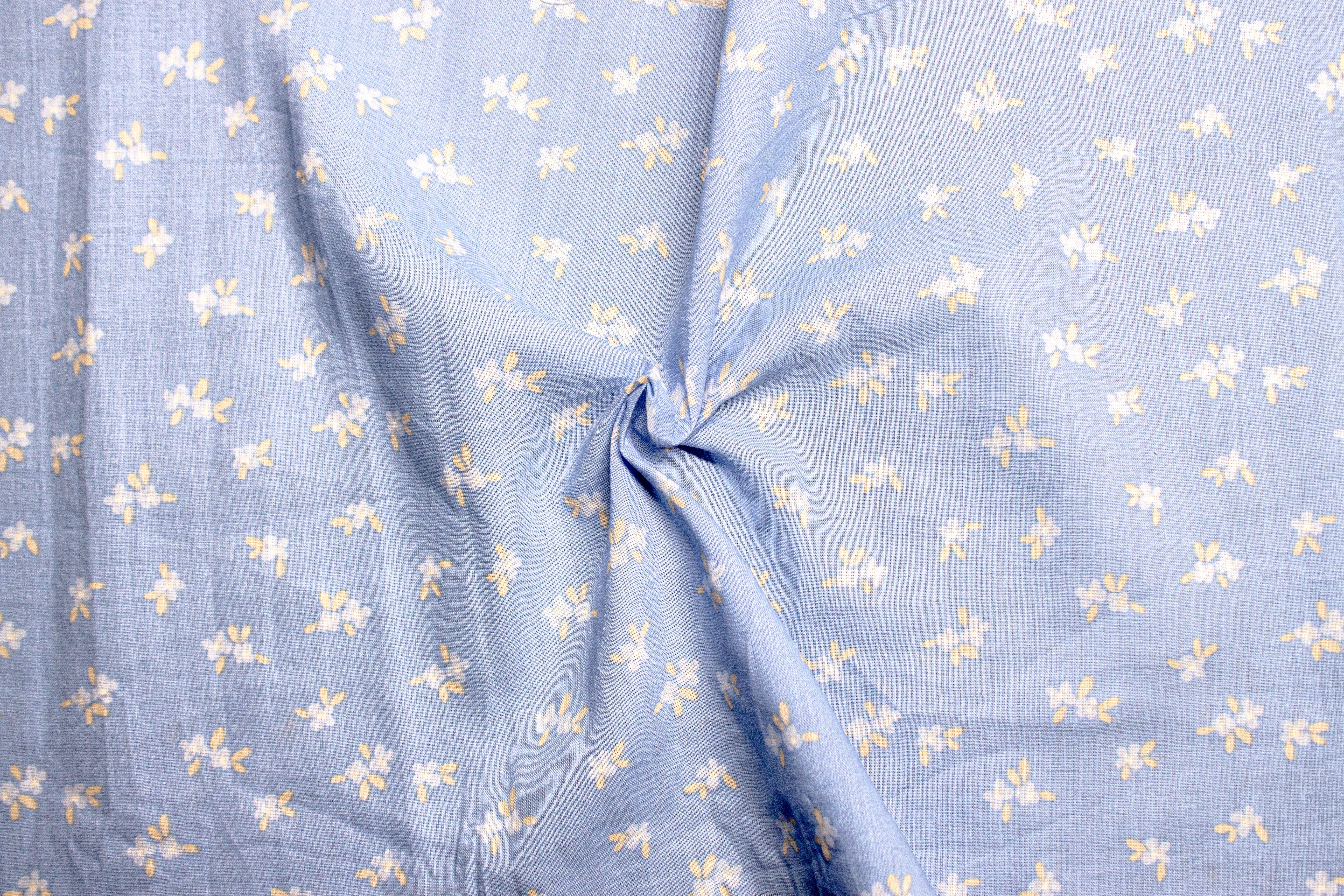 Blue Small Floral Cambric Print Cotton Fabric