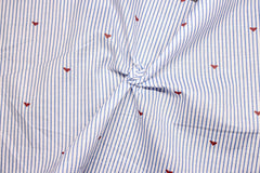 Blue White Stripe Geometrical Poplin Print Fabric