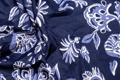 Navy Floral Print Cotton Cambric Fabric