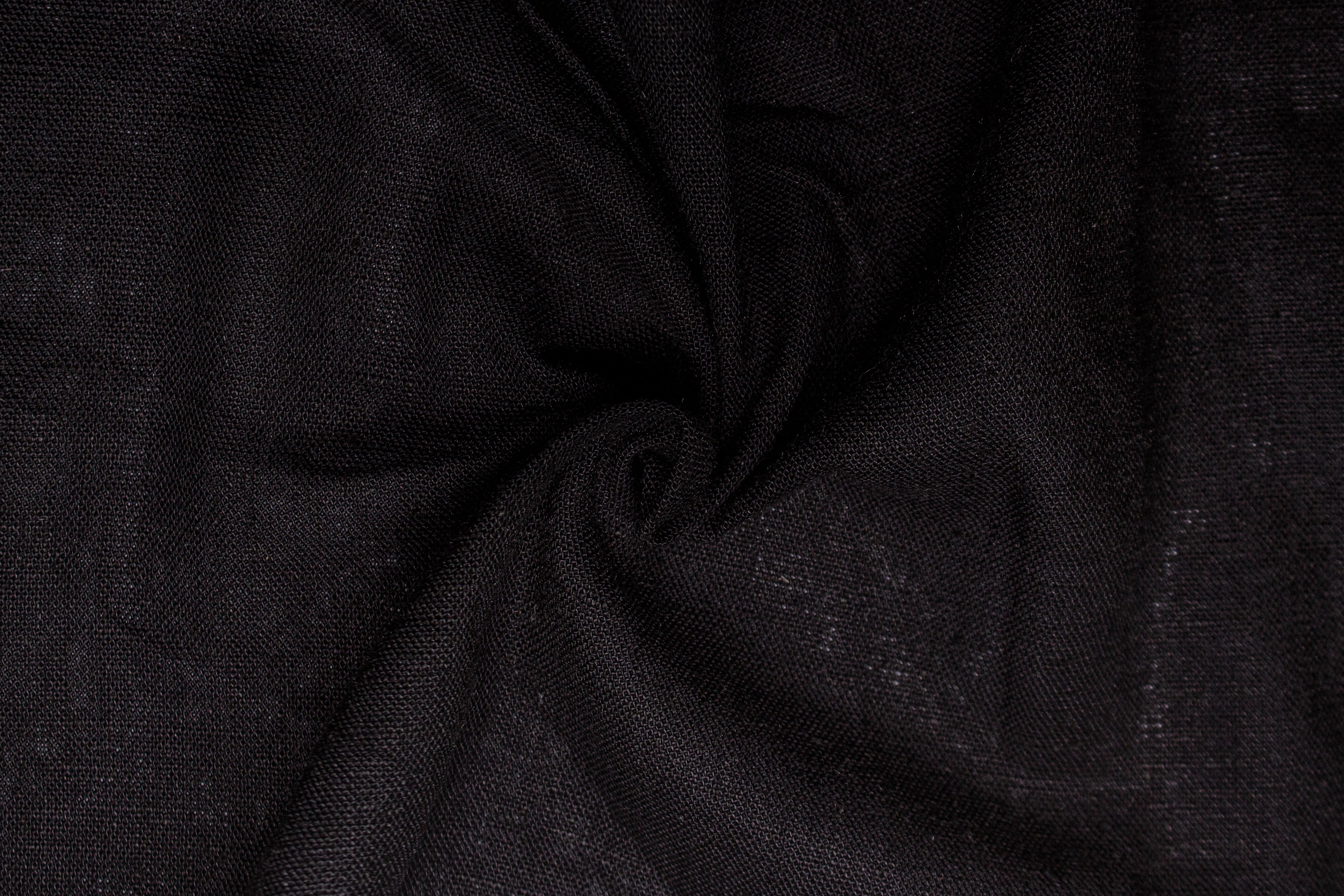 Jet Black Plain Cotton Viscose Linen Fabric