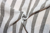 White & Olive Green Cotton Mul Stripe Fabric