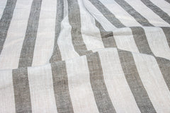 White & Olive Green Cotton Mul Stripe Fabric