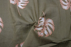 Olive Green Tropical Mul Print Cotton Fabric