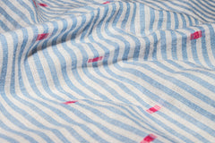 Blue & White lightweight Pin stripe with Pink Butta Dobby Cotton Fabric