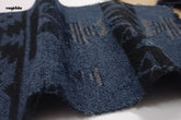 Navy Blue & Black Aztec Tribal Jacquard Twill Cottswool Fabric