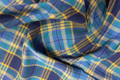 Blue & Yellow Powerloom Madras Check Cotton Fabric