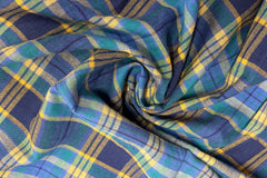 Blue & Yellow Powerloom Madras Check Cotton Fabric