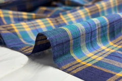 Blue & Yellow Powerloom Madras Check Cotton Fabric