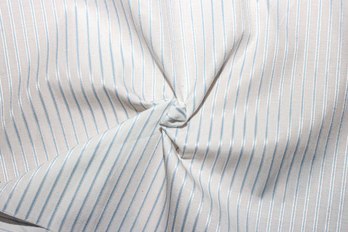 White & Blue Formal Satin Stripe Fabric