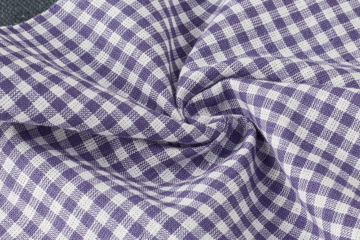 White & Lilac Gingham Check Cotton Fabric