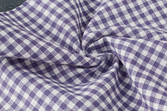 White & Lilac Gingham Check Cotton Fabric