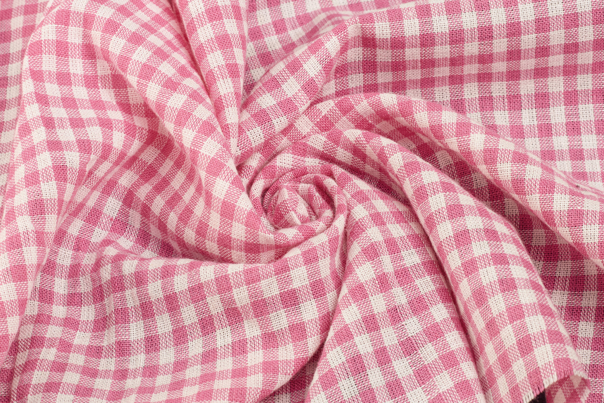 White & Pink Gingham Check Cotton Fabric