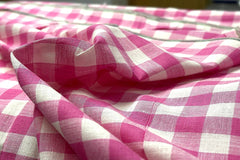 White & Pink Candy Check Cotton Fabric