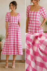 White & Pink Candy Check Cotton Fabric