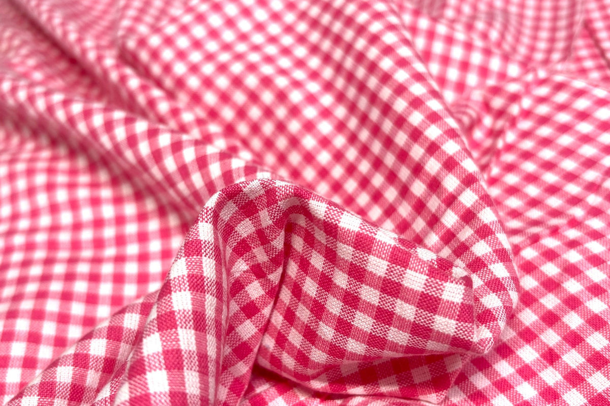 Pink & White Gingham Check Cotton Fabric