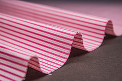 Pink & White Satin Dobby Lycra Stripe Cotton Lycra Fabric