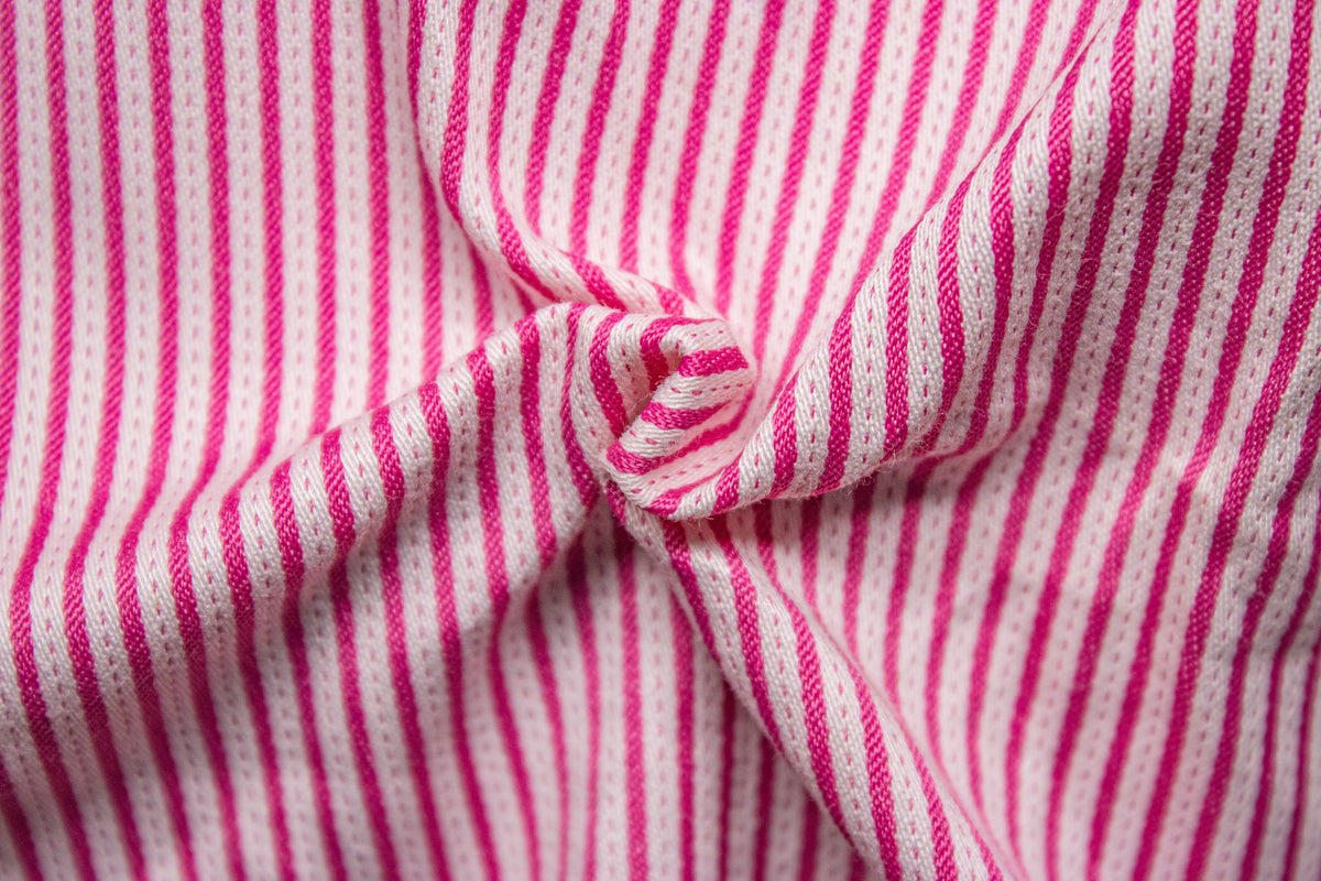 Pink & White Satin Dobby Lycra Stripe Cotton Lycra Fabric