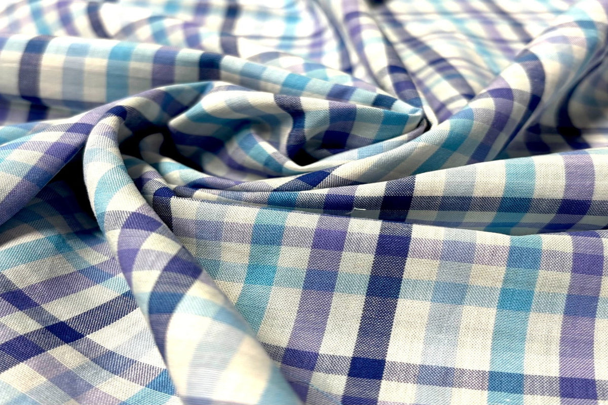 Multiple Blue Gingham Check Cotton Fabric