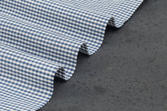 White & Blue Formal Small Gingham Check Cotton Fabric