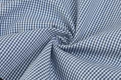 White & Blue Formal Small Gingham Check Cotton Fabric