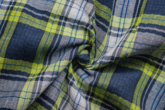 Fluorescent Green & Navy Tartan Check Cotton Fabric