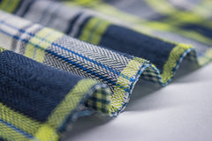 Fluorescent Green & Navy Tartan Check Cotton Fabric