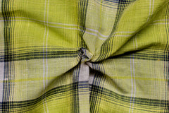 Fluorescent Green & Navy Tartan Check Cotton Linen Fabric