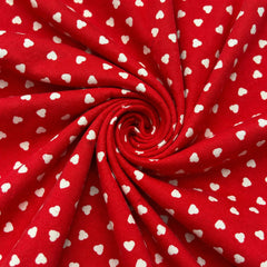 White & Red Canvas Heart Print Cotton Fabric