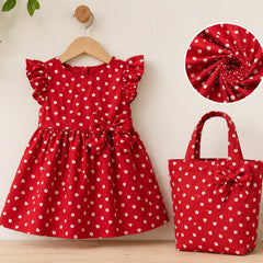 White & Red Canvas Heart Print Cotton Fabric
